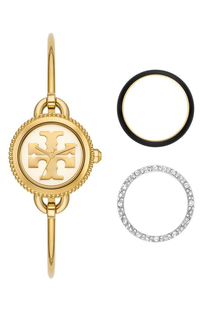 Tory Burch The Miller Gold Tone Stainless Steel Watch And Interchangeable Topring Set In Cream/gold