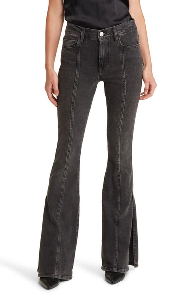 Frame Pixie Le High Flare Side Slit Jeans Obsidian Clean 32 In Black