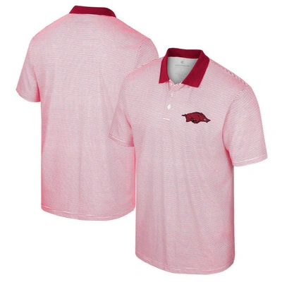 Colosseum Men's  White, Cardinal Arkansas Razorbacks Print Stripe Polo Shirt In White,cardinal