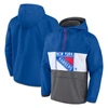 FANATICS FANATICS BRANDED BLUE NEW YORK RANGERS FLAGRANT FOUL ANORAK RAGLAN HALF-ZIP HOODIE JACKET