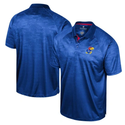 Colosseum Men's  Royal Kansas Jayhawks Honeycomb Raglan Polo Shirt