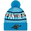 New Era Blue Carolina Panthers Striped Cuffed Knit Hat With Pom In Blue