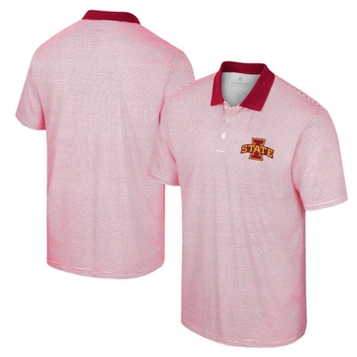 Colosseum Men's  White, Cardinal Iowa State Cyclones Print Stripe Polo Shirt In White,cardinal