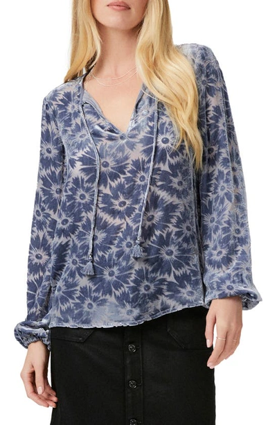 Paige Selmah Long-sleeve Floral Blouse In Iced Slate