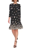 Tommy Hilfiger Floral Ruffle Hem Shift Dress In Black/ Cream