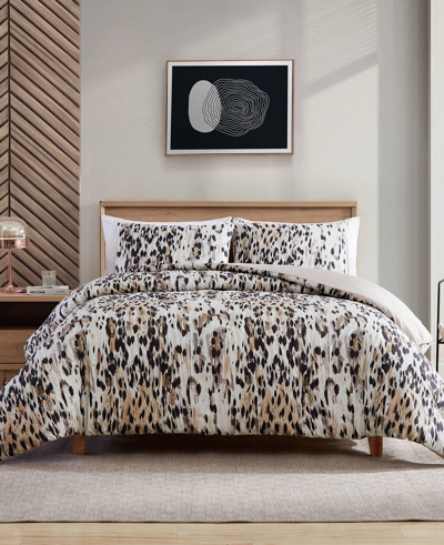 Kenneth Cole Abstract Leopard Duvet Set In Brown