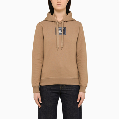 Burberry Camel Hoodie With Patch In Beige