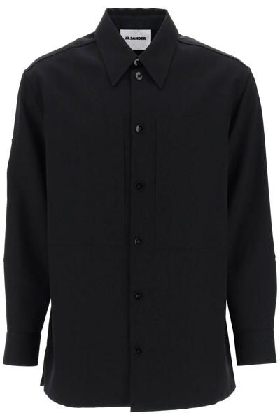 Jil Sander Casual Shirt Gabardine Patch In Black