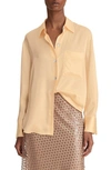 Vince Long-sleeve Silk Chest Pocket Blouse In Pale Ochre