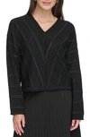 Dkny Women's Metallic Chevron Knit Long-sleeve Sweater In Black