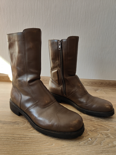 マルジェラ　ブラウンレザー ジッパーブーツ Pre-owned Maison Margiela Replica Motorcycle Chelsea Zip