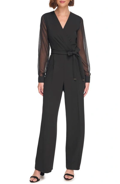 Tommy Hilfiger Women's Long-chiffon-sleeve Scuba Crepe Jumpsuit In Black