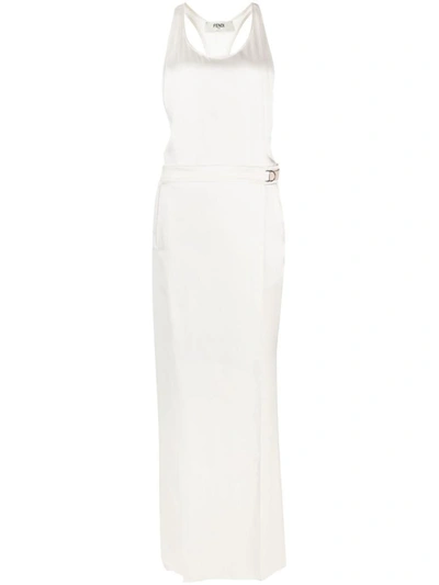 Fendi Sleeveless Silk Satin Jumpsuit In Blanc