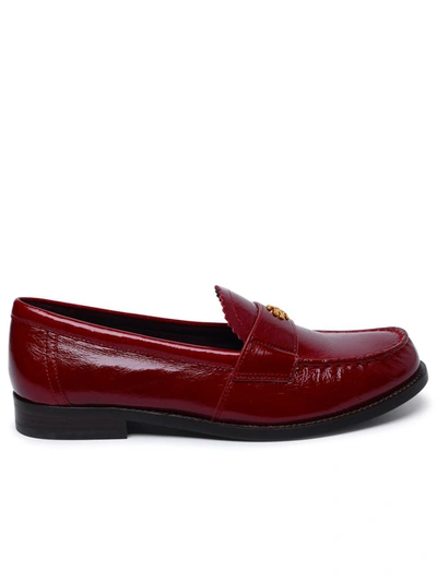 Tory Burch 'perry' Red Shiny Ruffled Leather Loafers In Crimson Red