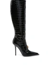 Versace Vagabond Croco-embossed Leather Boots In Black