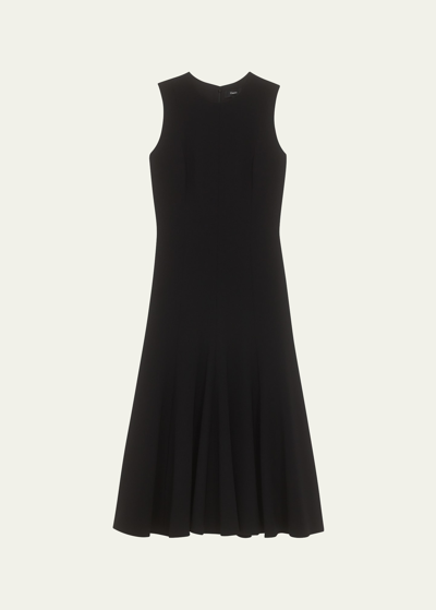 Theory Sleeveless Fit-and-flare Dress In Admiral Crepe In Black