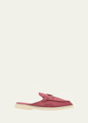 Loro Piana Babouche Charms Walk Suede Mule Loafers In Red Orchid