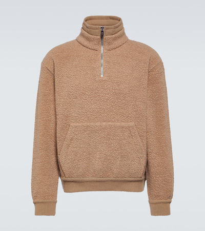Loro Piana Cashmere, Cotton And Wool Half-zip Sweater In Brown