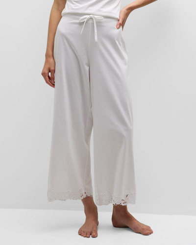 Natori Bliss Harmony Cropped Lace-trim Cotton Trousers In White