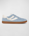 Vince Oasis Mixed Leather Retro Sneakers In Sand Beige Suede