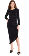 Veronica Beard Tristana Ruched Velvet Asymmetric Midi Dress In Black