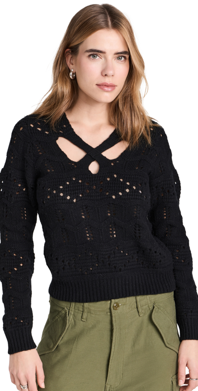Sea Cole Cable Knit Long Sleeve Cut Out Sweater Black M