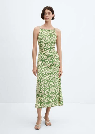 Mango Printed Dress With Openings Green