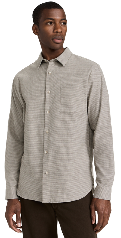 Vince Mendocino Houndstooth Long Sleeve Shirt In Beige