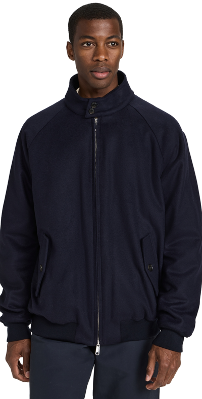 Baracuta Melton Wool Blend Bomber Jacket With Buttoned Pockets In Black