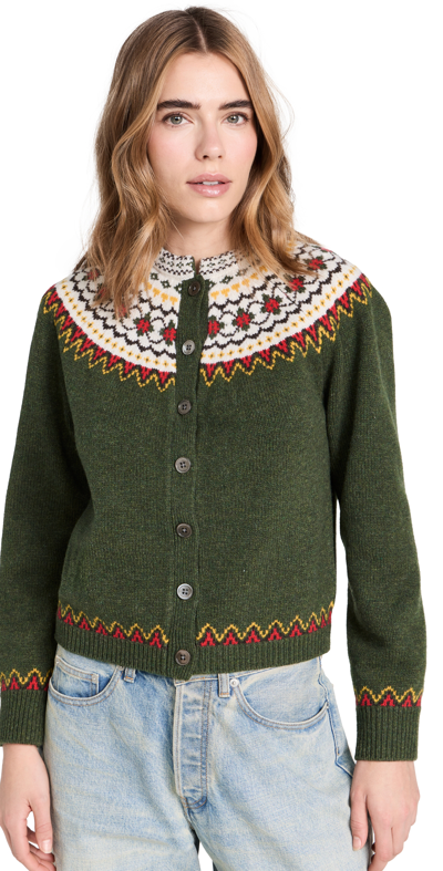 Alex Mill Hilde Fair Isle Merino Wool Cardigan In Green