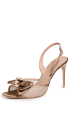 Malone Souliers Maera 90 Bow-detailed Satin And Mesh Slingback Sandals In Nude/mushroom