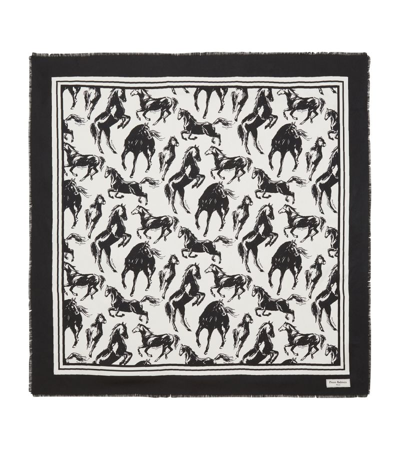 Balmain Horse-print Silk Scarf In 黑色