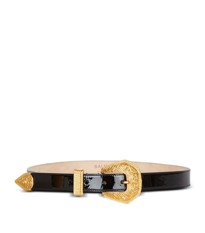 Balmain Western Patent-finish Leather Belt In Black