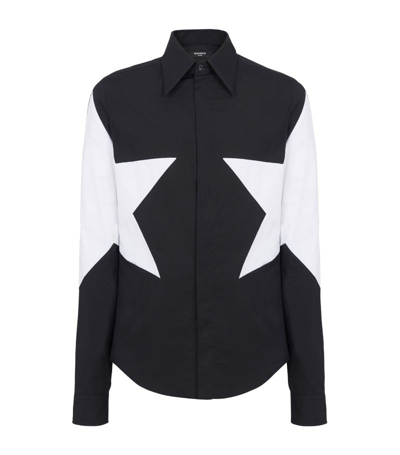 Balmain Star-print Cotton Shirt In Black