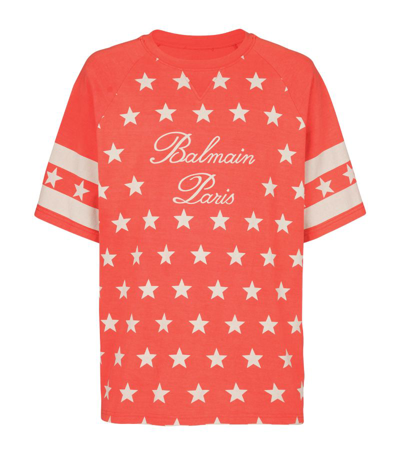 Balmain Signature Stars Cotton T-shirt In Red