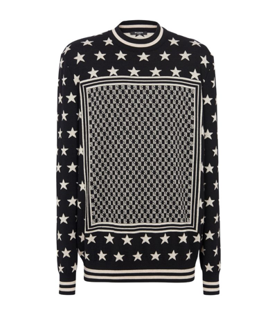 Balmain Mini Monogram Stars Sweater In Black