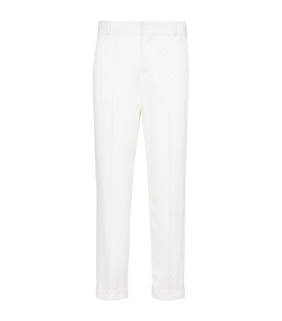 Balmain Monogram Satin Tailored Trousers In White