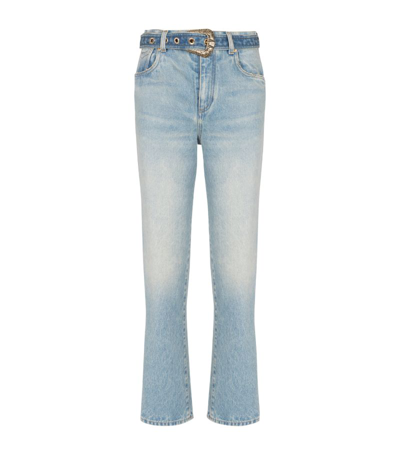 Balmain Belted Straight Jeans In Blue