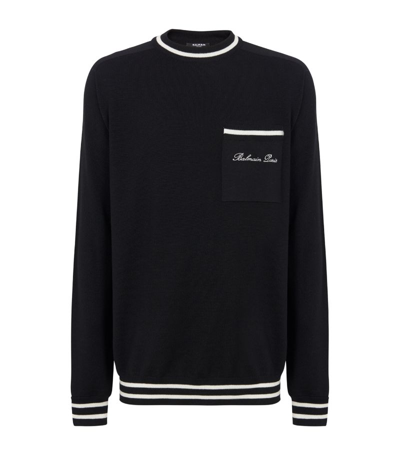 Balmain Merino Wool Signature Sweater In Black