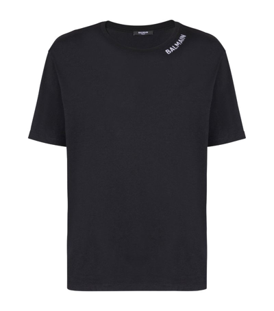 Balmain Logo-embroidered Cotton T-shirt In Black  