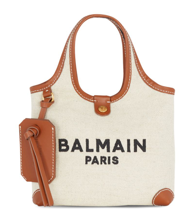 Balmain B-army Canvas And Leather Grocery Bag In Nude & Neutrals