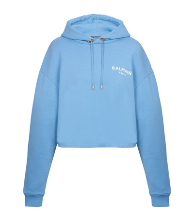 Balmain Logo-print Cotton Hoodie In Blue