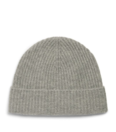 Harrods Cashmere Ribbed Beanie In Grey