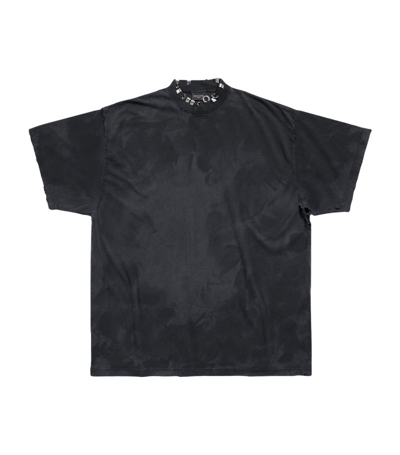 Balenciaga Pierced Distressed-effect Cotton T-shirt In Black