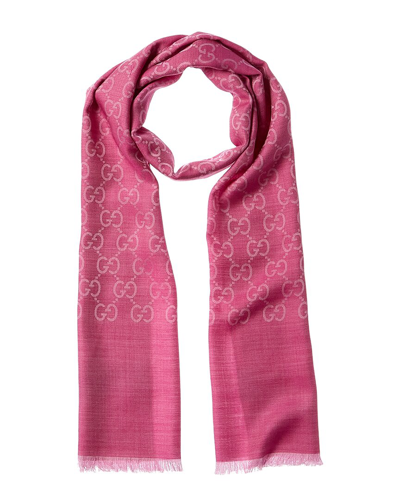 Gucci Logo Small Jacquard Wool & Silk-blend Scarf In Pink