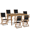 Curated Maison Cateline 7-piece Rectangular Teak Outdoor Dining Set With Black Textilene Fabric In Brown