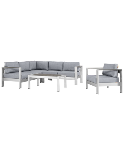 Modway Shore 5-piece Outdoor Patio Sectional Sofa Set In Silver