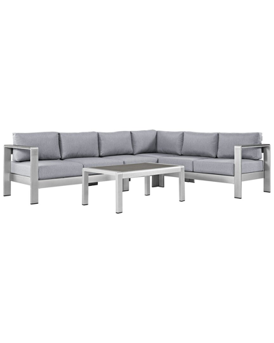 Modway Shore 5-piece Outdoor Patio Sectional Sofa Set In Silver