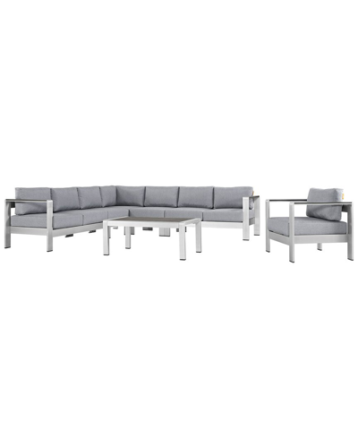 Modway Shore 6-piece Outdoor Patio Sectional Sofa Set In Silver