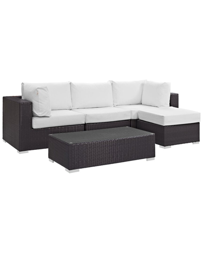 Modway Convene 5-piece Outdoor Patio Sectional Set In Brown